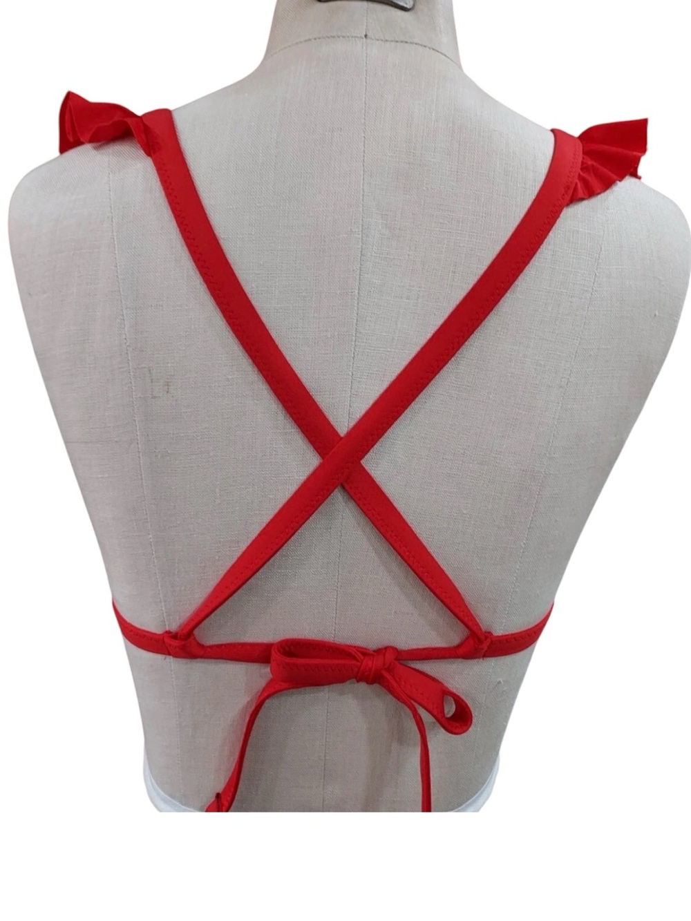 Shade & Shore Red Ruffle Bikini Top Medium Criss Cross Back Swim Top - Picture 4 of 5
